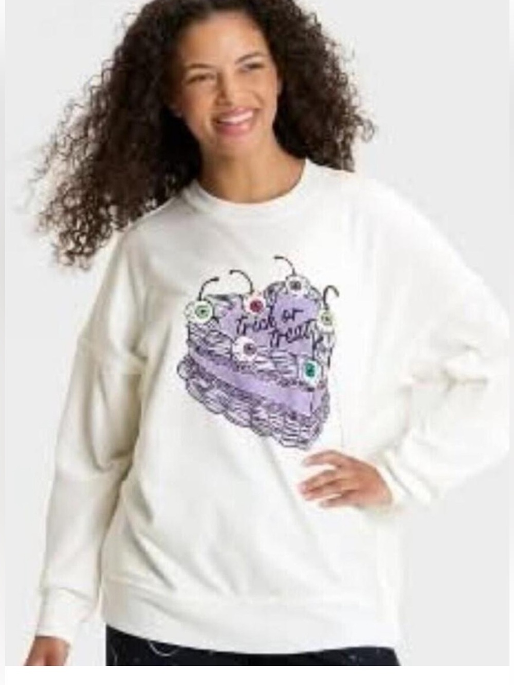 HYDE & EEK NWT L  Halloween 'Trick or Treat' EYEBALL CAKE WHITE SWEATSHIRT